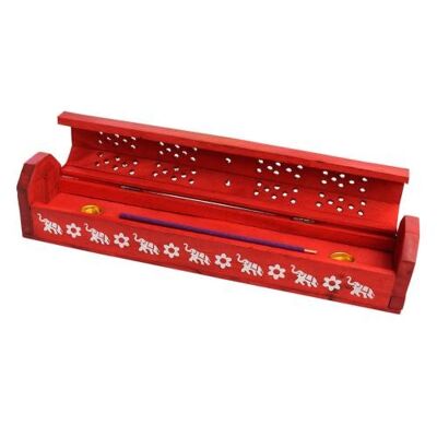 Incense stick and cone smoke box with storage, red (ASP2828)