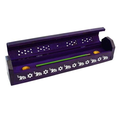 Incense stick and cone smoke box with storage, purple (ASP2830)