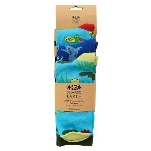 3 pairs of bamboo socks, ducks sharks frogs, Shoe size: UK 7-11, Euro 41-47 (ASPA01LAR)