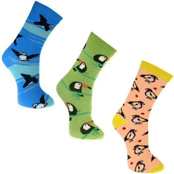 3 paires de chaussettes en bambou, macareux toucans chardonnerets, Pointure : UK 7-11, Euro 41-47 (ASPA02LAR) 3