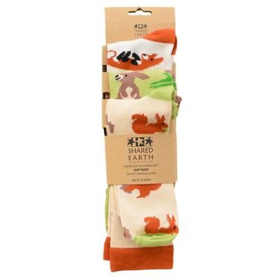 3 pairs of bamboo socks, foxes rabbits squirrels, Shoe size: UK 7-11, Euro 41-47 (ASPA03LAR)