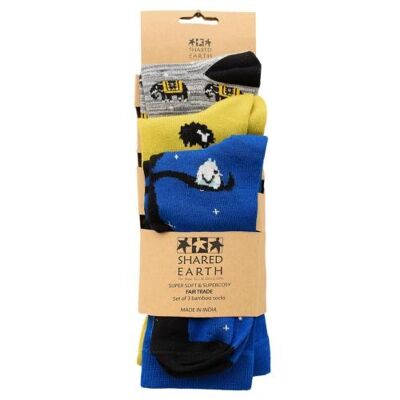 3 pairs of bamboo socks, elephants sheep owls, Shoe size: UK 7-11, Euro 41-47 (ASPA04LAR)