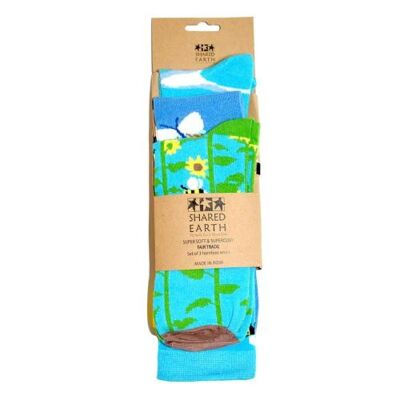3 pairs of bamboo socks, clouds butterflies bees, Shoe size: UK 7-11, Euro 41-47 (ASPA08L)