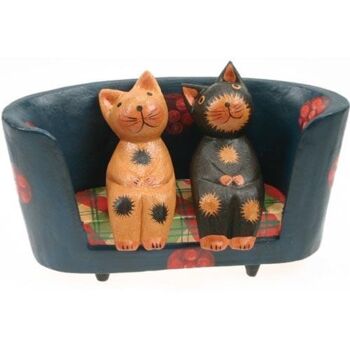 2 chats sur canapé rond (BALI147A)