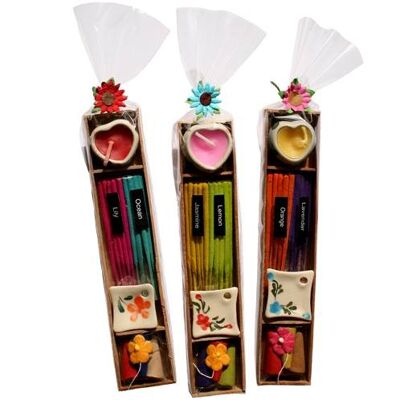 Incense set in wooden tray, 3.5x17cm, 3 assorted, 1 supplied (BAWA001)
