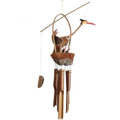 Bamboo windchime coconut bird with nest 120cm (BBAM31)