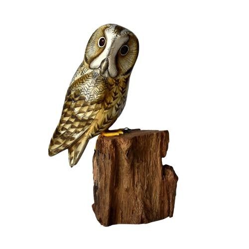 Tawny owl on tree trunk 12cm (BNB016)