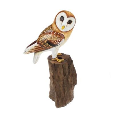 Barn owl on tree trunk 32cm (BNB017)