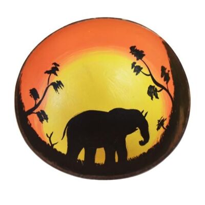 Coconut bowl, painted elephant (BNC017)