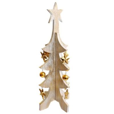 Christmas tree, wood with stars and baubles, white 40cm (BS001)