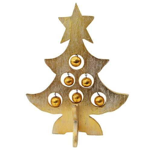 Christmas tree, wood with baubles, gold colour 32cm (BS009)