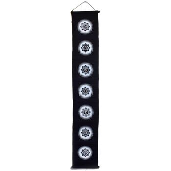 Bannière suspendue, symboles Chakra blanc sur noir (BS23) 2