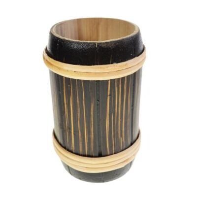 Single bamboo toothbrush holder/pencil pot barrel black height 12cm (BSIS04)