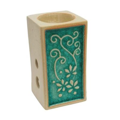 Oilburner, rectangular with floral design, 11cm height (CCUT023)