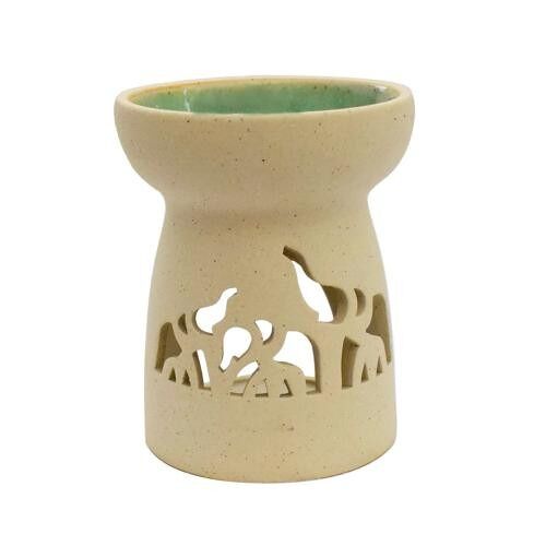 Oilburner, circular with elephant cut out design, 11.5cm height (CCUT024)
