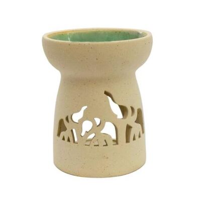 Oilburner, circular with elephant cut out design, 11.5cm height (CCUT024)