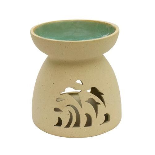 Oilburner, circular with dolphin cut out design, 11cm height (CCUT025)