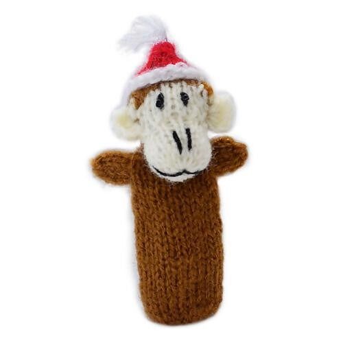 Finger puppet, monkey with Christmas hat (CIAPX04)