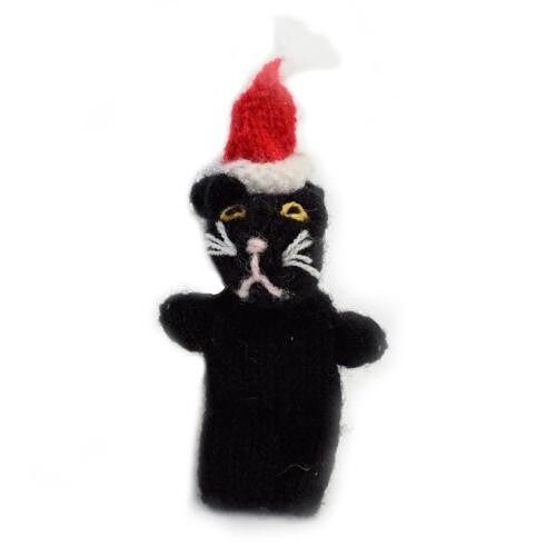 Finger puppet, black cat with Christmas hat (CIAPX07)