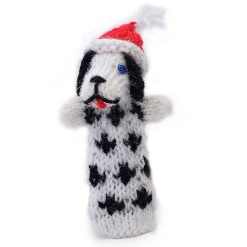 Finger puppet, dalmation dog with Christmas hat (CIAPX09)