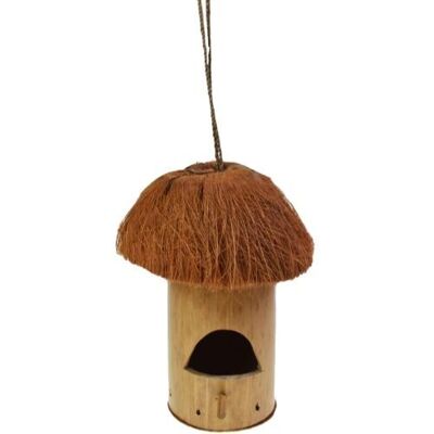 Coconut and bamboo hanging bird house, mushroom shape (CID006)