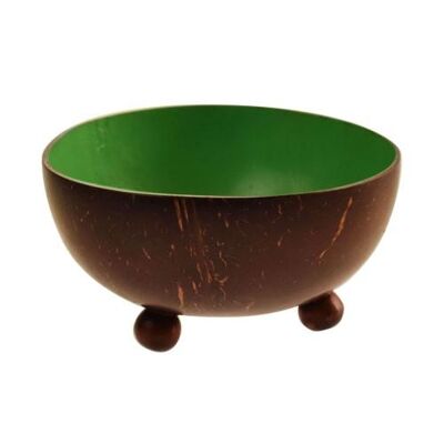 Coconut t-lite holder or small decorative bowl, green inner (CID024G)