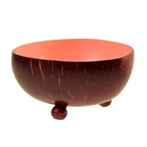Coconut t-lite holder or small decorative bowl, pink inner (CID024P)