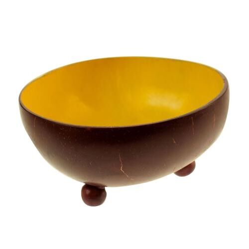 Coconut t-lite holder or small decorative bowl, yellow inner (CID024Y)