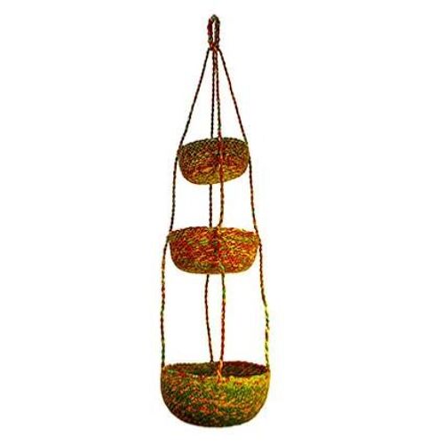 Hanging basket/sika, 3-tier recycled saris (CJW011)