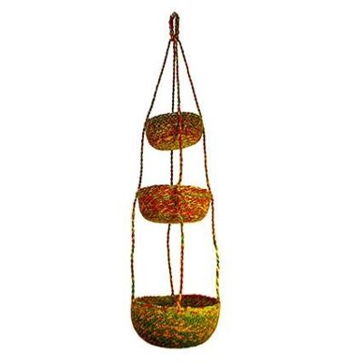 Hanging basket/sika, 3-tier recycled saris (CJW011)