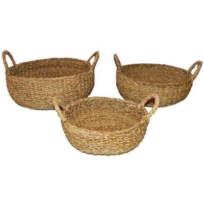 Set of 3 hogla seagrass baskets with handles (CJW020)