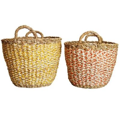 Set of 2 hogla seagrass baskets with handles (CJW021)