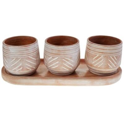 Set of 3 terracotta planters on stand 34x13cm (CJW030)