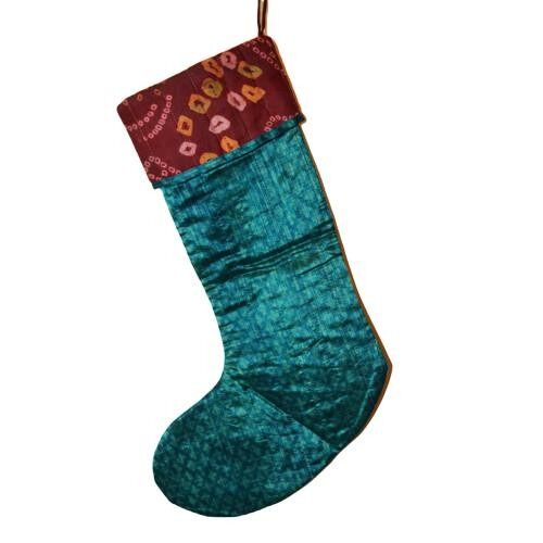 Christmas stocking, recycled sari silk, assorted colours (CRC210)