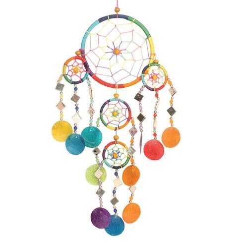 Dreamcatcher rainbow with mirrors & shells 12cm + 4 (DC1504)