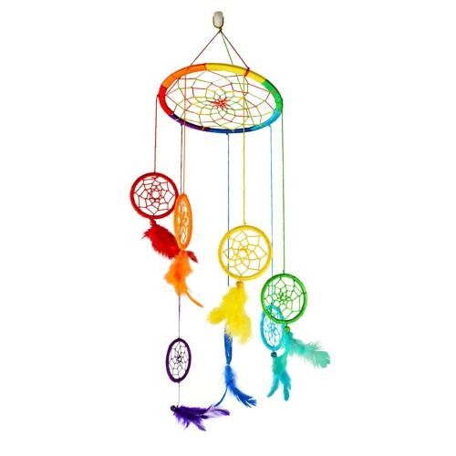 Dreamcatcher rainbow with mini discs and feathers (DC1731B)