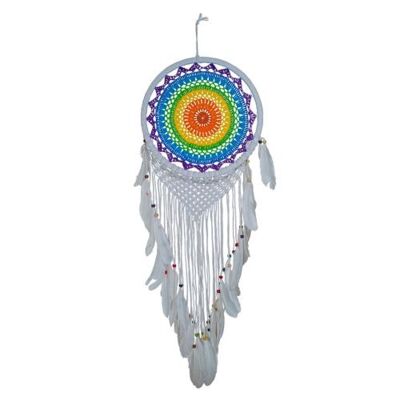 Dreamcatcher rainbow with white outer and tassels 32cm (DC2105)