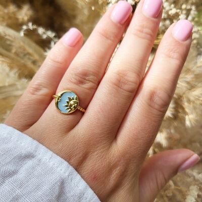 Selena Moon and Sun Enamel Ring 925 Sterling Silver