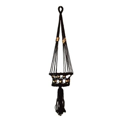 Hanging basket crochet black 17cm diam 87cm length (DCW16)