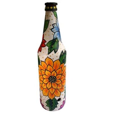 Incense burner bottle, painted, flowers on white (DE08)