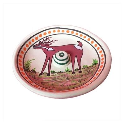 Incense holder/ashcatcher round, painted clay deer design (DE11)