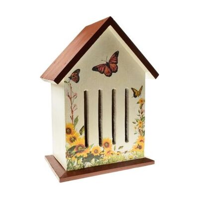 Butterfly house, white with brown roof, 30x21cm (DM05)