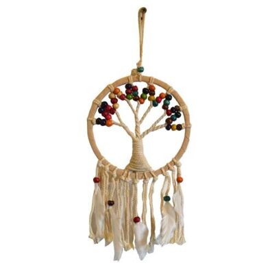 Dreamcatcher white tree of life with coloured beads diameter 17cm (DMC32)