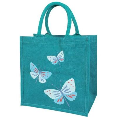 Jute shopping bag, blue butterflies (EA1403)