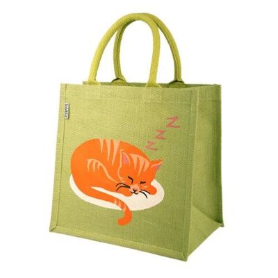 Jute shoppping bag, square, cat sleeping (EA16700)