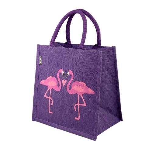 Jute shopping bag, square, 2 flamingos (EA16701)