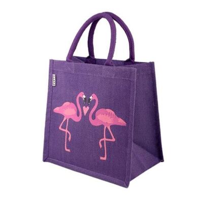 Jute shopping bag, square, 2 flamingos (EA16701)