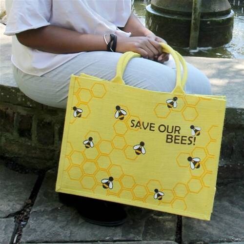 Jute shopping bag, save our bees 32x42x18cm (EA1771)