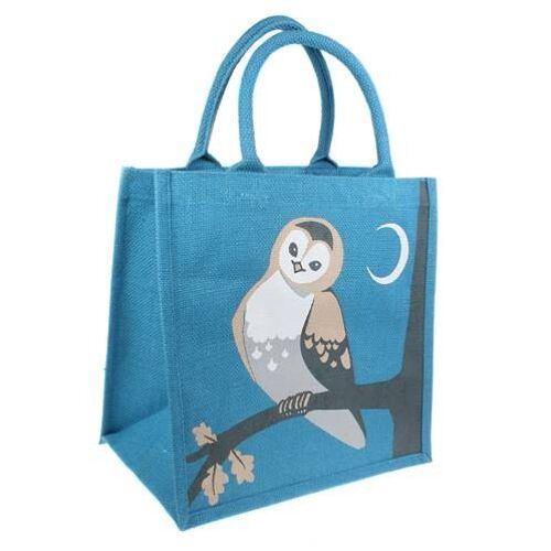 Jute shopping bag, square, owl (EA1874)