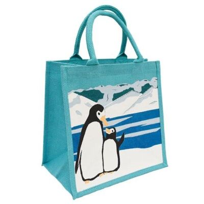Jute shopping bag, penguin and chick (EA2080)